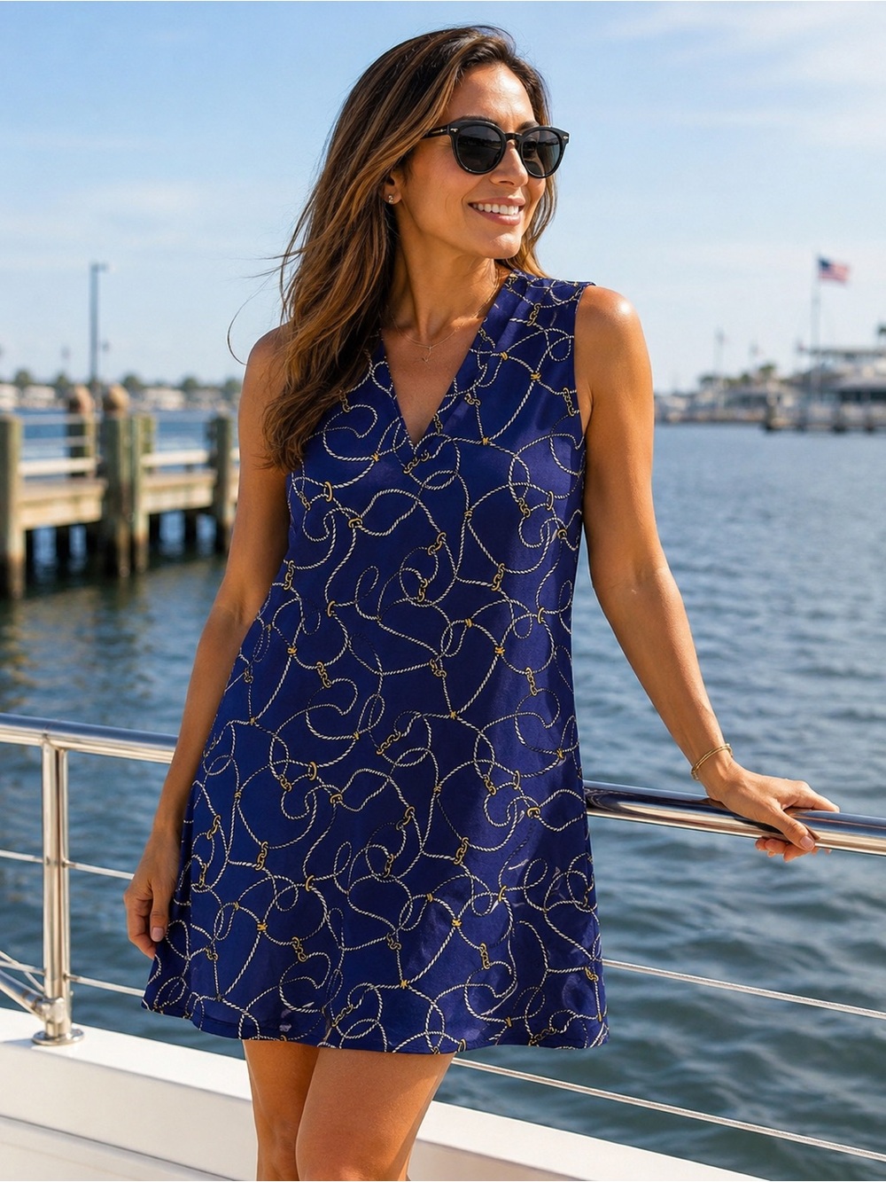 JB by Julie Brown Sleeveless Navy Nautical V-Neck Mini Dress size Large